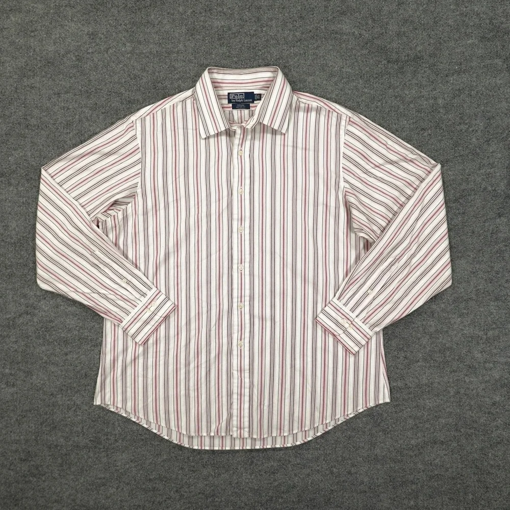 Polo Ralph Lauren Button Down Shirt Mens‎ 17.5 36/37 Pink White Striped Curham